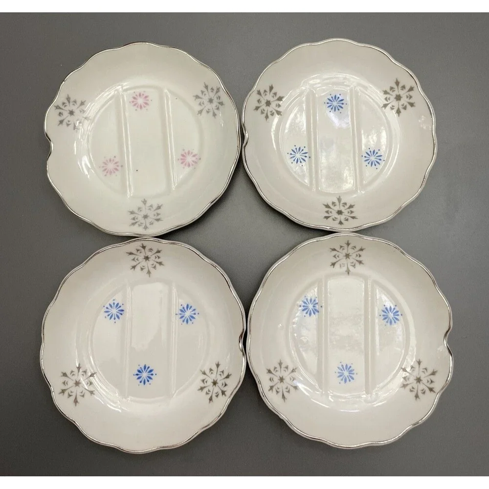 Set 4 Vintage Ashtray HOSPITALITY True China Crystalline Japan blue/pink silver